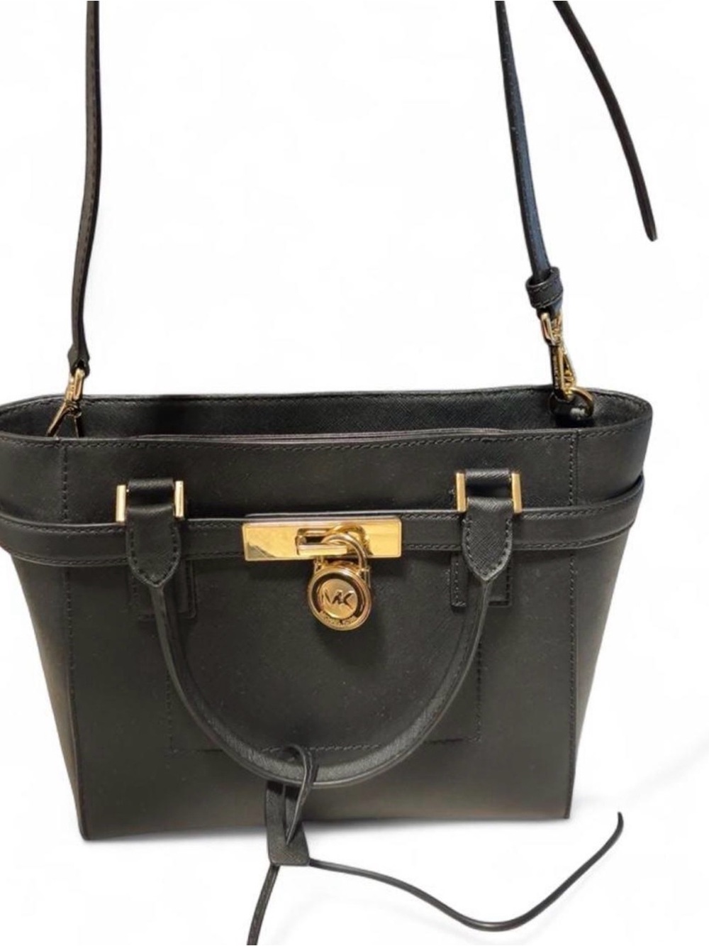 Michael Kors Black Leather Satchel with Gold Accent Lock